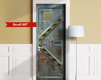 Sci-Fi bunker core armored metal door - Peel & STick Door Mural, Sticker, Cover, Decal - ALL DOOR SIZES