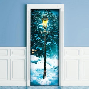Adesivo per lampione nella foresta per porta, parete, frigorifero. Adesivo murale rimovibile Magic Entrance Peel Stick, Skin, Cover, Wrap, Decal, Poster