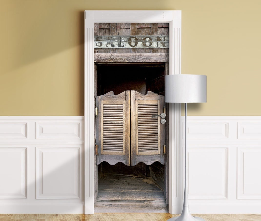 Door Mural - Old Saloon Gates. Western Bar, Wild West. Decal for Window, Wall, Fridge, Peel and Stick, Self-adhesive Wrap, Cling.