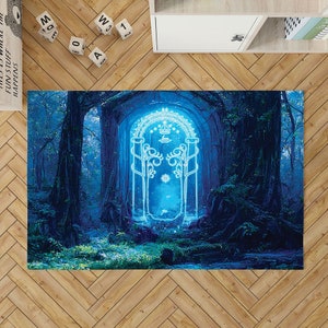 Rug with Magic Gates in Forest. Speak Friend and Enter Anti-slip Carpet. Fantasy forest