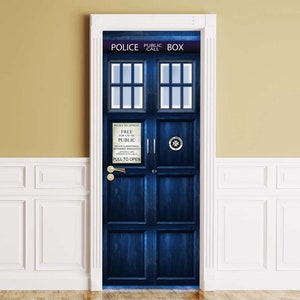 Policebox Door Mural Sticker Cover - Peel & Stick Removable Decole, Skin, Wrap, Decal, Policebooth, Police box Poster