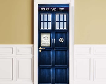 Policebox Door Mural Sticker Cover - Peel & Stick Removable Decole, Skin, Wrap, Decal, Policebooth, Police box Poster