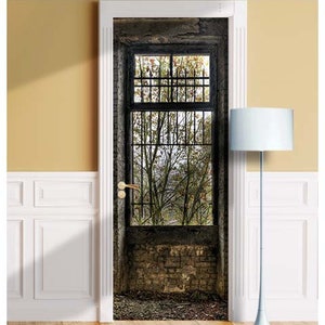 Old Window to Garden - Mural for Door, Wall, Fridge, Sticker, Peel and Stick Cover, Self-adhesive Decal, Wrap. ALL DOOR SIZES