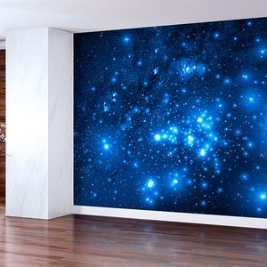 Space, Starry Night Sky - Self-adhesive Removable Mural, Decal, Wallpaper, Backdrop. Bedroom design, custom size