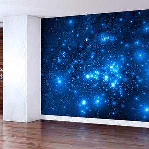 Space, Starry Night Sky - Self-adhesive Removable Mural, Decal, Wallpaper, Backdrop. Bedroom design, custom size