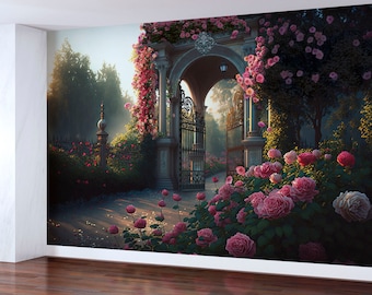 イタリア製 ウォールデコ ローズガーデン ヴェルサイユ宮殿 薔薇 陶器 アート 薔薇の妻飾り アイアン製 アンティークレッド 国産 外壁 高級