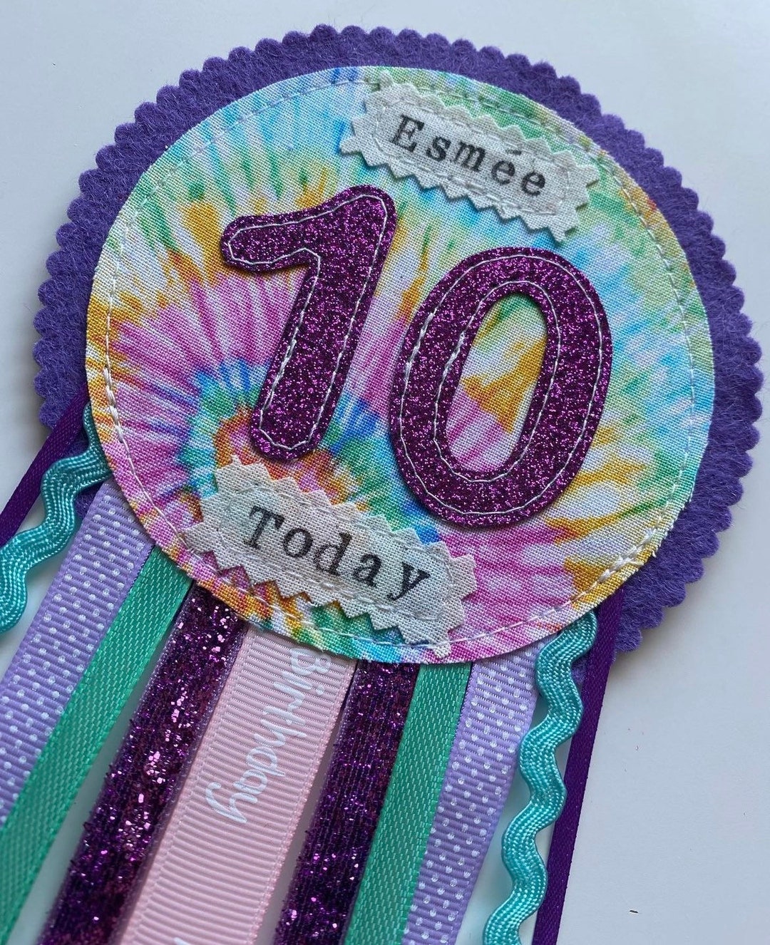 GORGEOUS Tie Dye Birthday Badge Personalised Rosette Happy Birthday ...