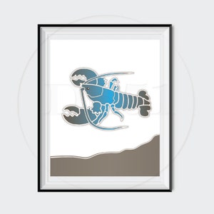 Blue Lobster Digital Printable Poster and Postcard Instand Download and Print 16"x20", 8"x10", 4"x6" Fun Vintage