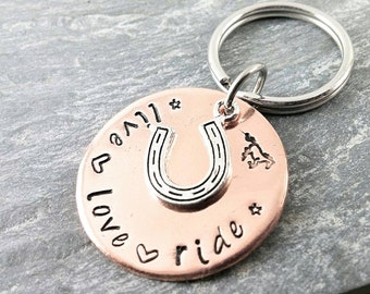 Live Love Ride Copper Horse Lover Birthday Gift, Horseshoe Key Chain. Horse Owner Key Ring, Rider Accessory.