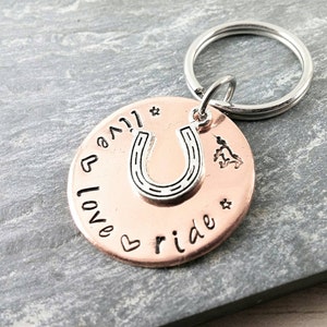 Live Love Ride Copper Horse Lover Birthday Gift, Horseshoe Key Chain. Horse Owner Key Ring, Rider Accessory.