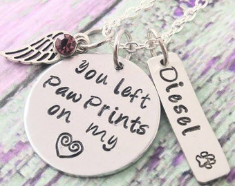 You Left Paw Prints On My Heart. Paw Print Necklace, Pet Memorial Necklace, Loss Of Cat. Dog Necklace, Cat Necklace