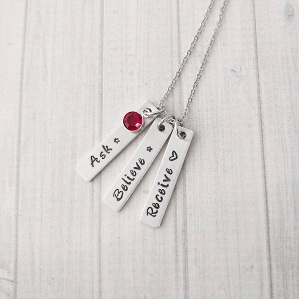 Law Of Attraction, Manifestation, Mental Health, Meditation Gift. Ask Believe Receive, Vertical Bar Necklace, Postitive Quotes