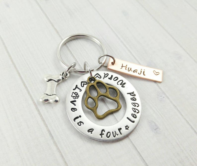 Dog Keychain, Dog Lover Gift Personalized. I Love Dogs. Dog Walker, Sitter Gift. Custom New Puppy Key Chain image 1