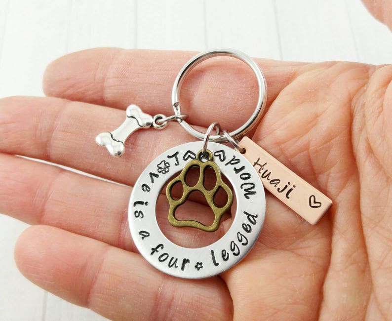 Dog Keychain, Dog Lover Gift Personalized. I Love Dogs. Dog Walker, Sitter Gift. Custom New Puppy Key Chain image 2