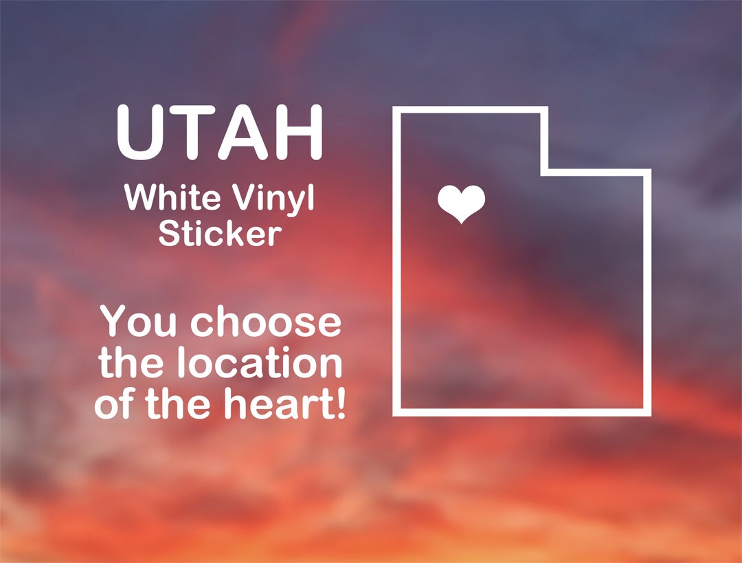 Utah Sticker Heart Placed Over Any City White Vinyl Decal Etsy