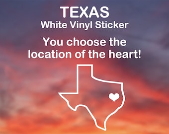 Texas Sticker: Heart Over Any City, White Vinyl Decal