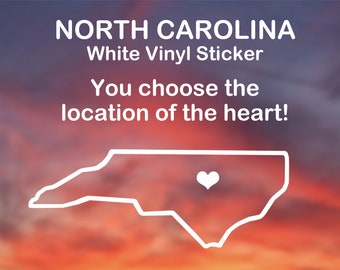 North Carolina Sticker: Heart Over Any City, White Vinyl Decal