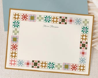 Quilt Squares Stationery Set: Personalized Notecards for Letter Writing Kit (Cards + Envelopes)