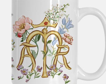 Tasse à café en céramique florale mariale catholique Auspice Maria monogramme cadeau d'appréciation de l'enseignant cadeau de dévotion mariale