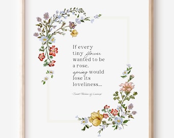St Therese of Lisieux Quote Art Print If Every Tiny Flower wedding anniversary gift for housewarming Christian farmhouse cottage wall decor