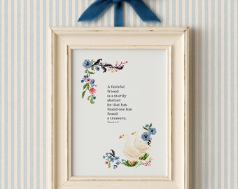 Faithful Friend Geese Art Print for Christian Home Wall Decor cottagecore gift for wedding anniversary watercolor painting oak walnut frame