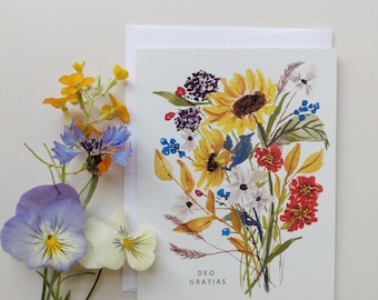 Watercolor Floral Greeting Cards: "Deo Gratias" Christian Marriage Thank You