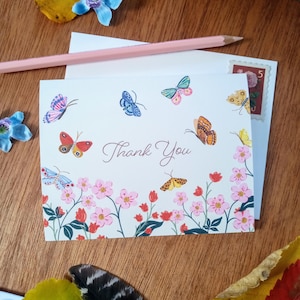 Butterfly Thank You Card, Blank Thank You Card, Appreciation Card, Butterfly Birthday Party Thank, Butterfly Stationery, Butterfly Notecard