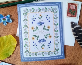 Blue Butterfly Sympathy Card: Sending Love and Prayers (Printable Card with Envelope Template