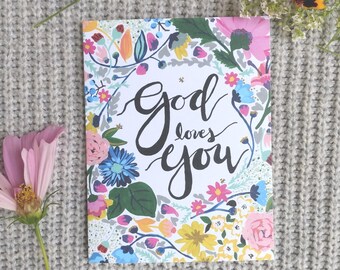God Loves You Card: Floral Catholic Greeting Card