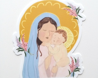 Mama Mary and Baby Jesus Sticker: Catholic Christian Waterproof Decal