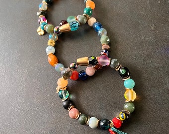Vintage Beads And Elements, Semi Precious Stones, Unique Stretch Bracelets