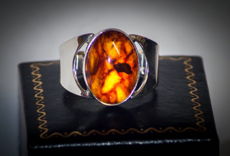 Sterling Silver and Large Oval Amber Ring. All Sizes. Handmade Etsy UK