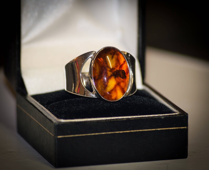Sterling Silver and Large Oval Amber Ring. All Sizes. Handmade Etsy UK