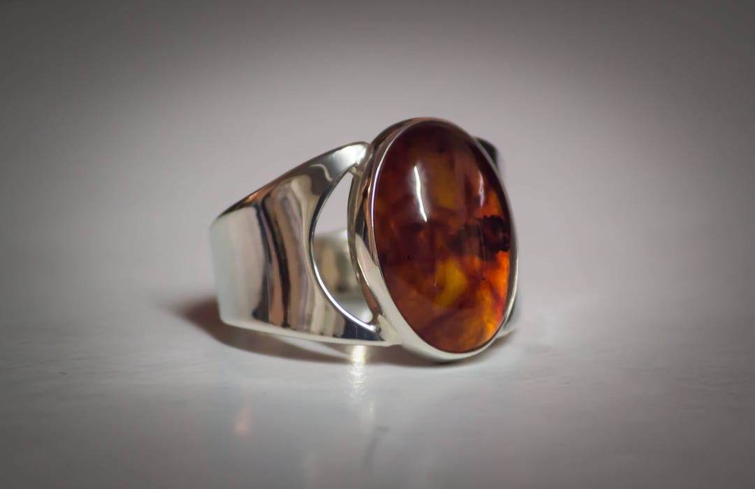 Sterling Silver and Large Oval Amber Ring. All Sizes. Handmade Etsy UK