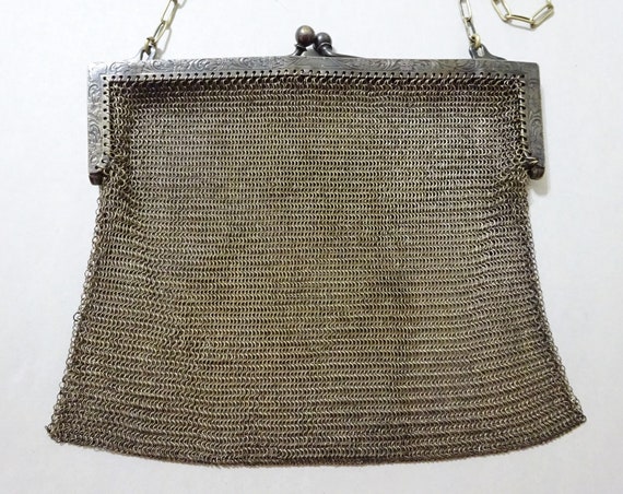 Antique 1920's Gold Soldered Metal Chain Mesh Fla… - image 3