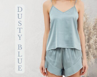 Dusty Blue Bridesmaid Camisole Set | Bridal Party PJs | Proposal Gift | Bridesmaid Satin Cami PJ  Set | Satin Short Set | Bridal Lingerie