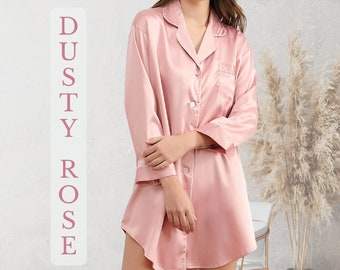 Set of Dusty Rose Bridesmaid Sleepshirts | Button Down Sleep Shirt for Bride | Wedding Gift for Her | Bridal Party Getting Ready Lingerie