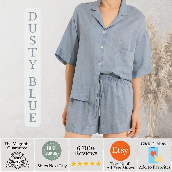 Dusty Blue Linen Bridal Party PJ Set | Linen Getting Ready Pajamas | Boho Wedding Gift for Her | Bridal Party Gift | Bridal Lingerie Gift