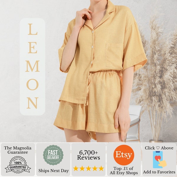 Lemon Linen Bridesmaid Pajama Set | Linen Getting Ready PJs | Boho Wedding Gift for Her | Bridal Party Gift | Bridal, Bachelorette Lingerie