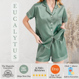Eucalyptus Bridesmaid Pajamas | Set of Bridal Party PJs | Wedding Lingerie Proposal Gift | Satin Short Pajama Set | Getting Ready PJ Sets