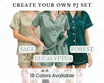 Set of Bridesmaid Eucalyptus Pajamas | Emerald Gifts for Her | Sage Bridal Party PJs | Forest Green Wedding Gift for Bride Lingerie