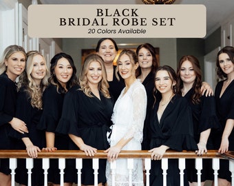 Black Ruffle Bridesmaid Robe | Set of Bridal Party Robes | Black Wedding Gift for Her | Bridal Shower Gift | Bridesmaid Proposal Gift