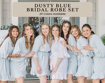 Dusty Blue Bridesmaid Proposal Gift | Set of Bridal Party Ruffle Robes | Navy Wedding Gift for Her | Bridesmaid Gift | Bridal Shower Gifts