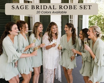 Set of Sage Green Bridesmaid Robes | Eucalyptus Getting Ready Robes | Emerald Ruffle Wedding Gifts for Her | Bridal Proposal Wedding Favors