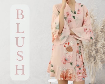 Blush Floral Bridesmaid Robes | Cotton Ruffle Wedding Gift | White Bridal Robe | Bridal Party Robes | Bridesmaid Proposal | Cotton Robe