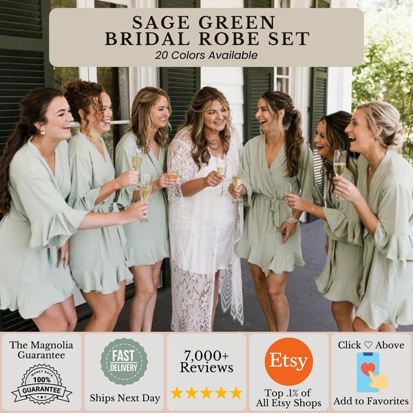 Set of Sage Green Bridesmaid Robes | Eucalyptus Getting Ready Robes | Emerald Ruffle Wedding Gifts for Her | Bridal Proposal Wedding Favors