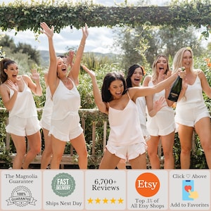 Lingerie Set for Bridesmaids | Bridal Cami Pajamas | White Bridesmaid PJs Sets | Ruffle Shorts | Satin Short Bridal PJ Camisole Set