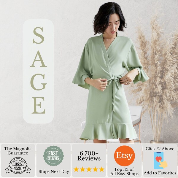 Sage Green Bridesmaids Robe | Bridal Party Gifts | Getting Ready Robes | Wedding Favors | Gifts for Her | Gift for Mom | Set of Ruffle Robes