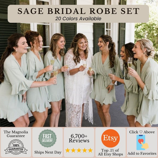 Set of Sage Green Bridesmaid Robes | Eucalyptus Getting Ready Robes | Emerald Ruffle Wedding Gifts for Her | Bridal Proposal Wedding Favors