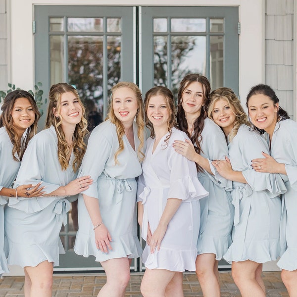 Dusty Blue Robe for Bridesmaids | Bride Gift Robes | Ruffle Bridesmaid Robes | Mother of the Bride | Wedding Favors | Bridesmaids Gifts